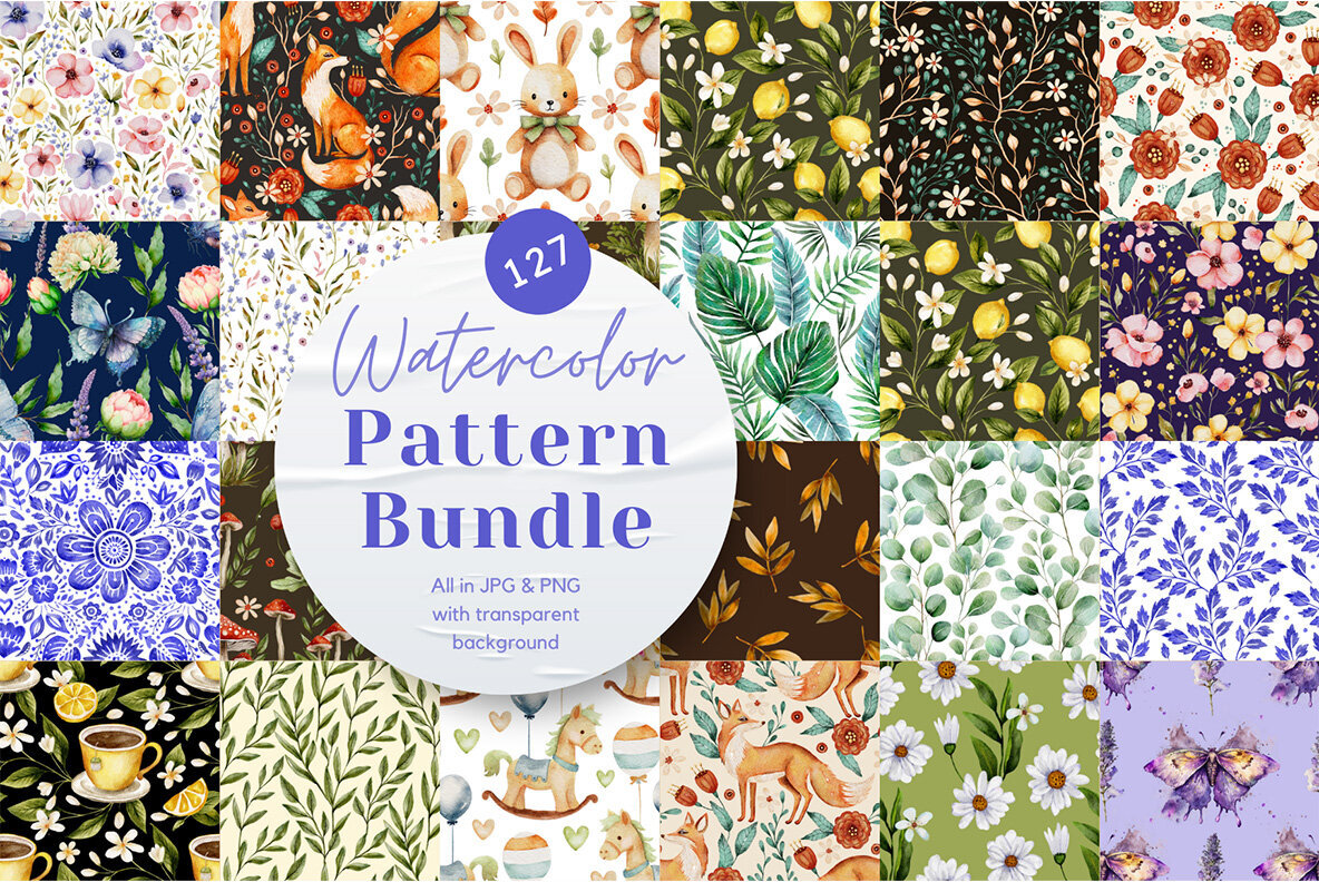 Watercolor Seamless Pattern Bundle 1