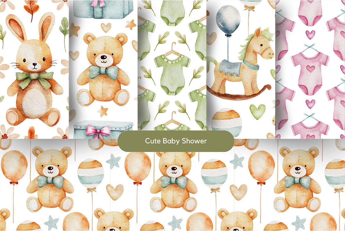 Watercolor Seamless Pattern Bundle 4