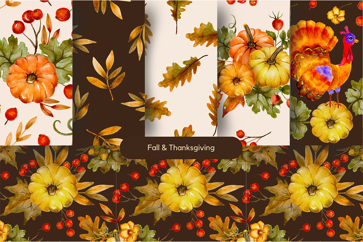 Watercolor Seamless Pattern Bundle 5