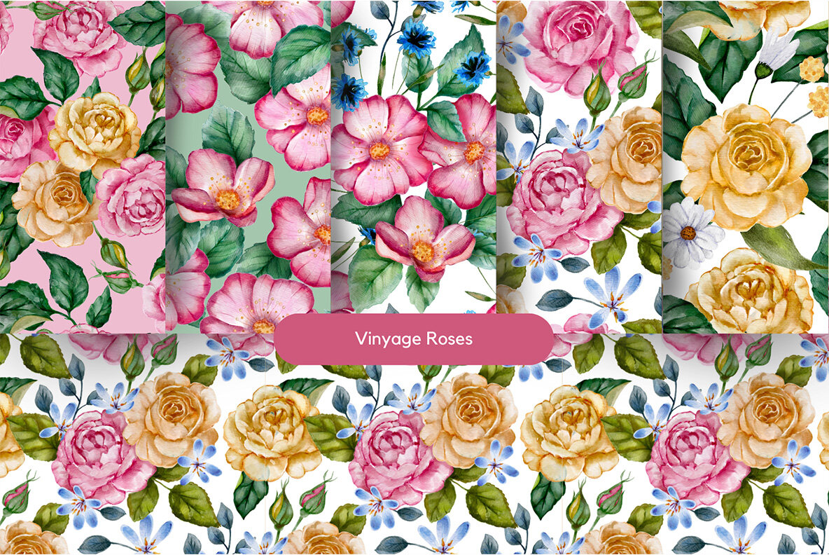 Watercolor Seamless Pattern Bundle 6