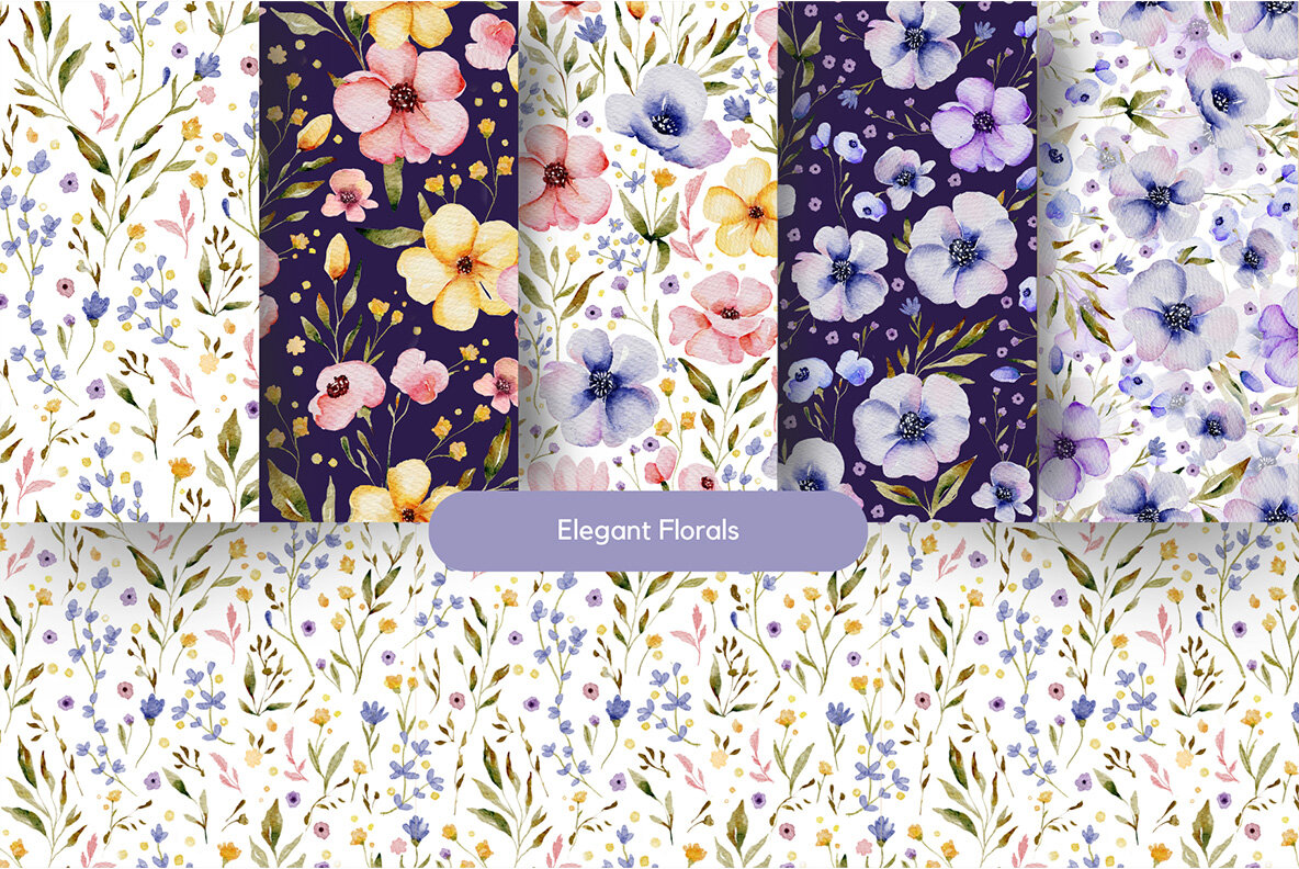 Watercolor Seamless Pattern Bundle 8