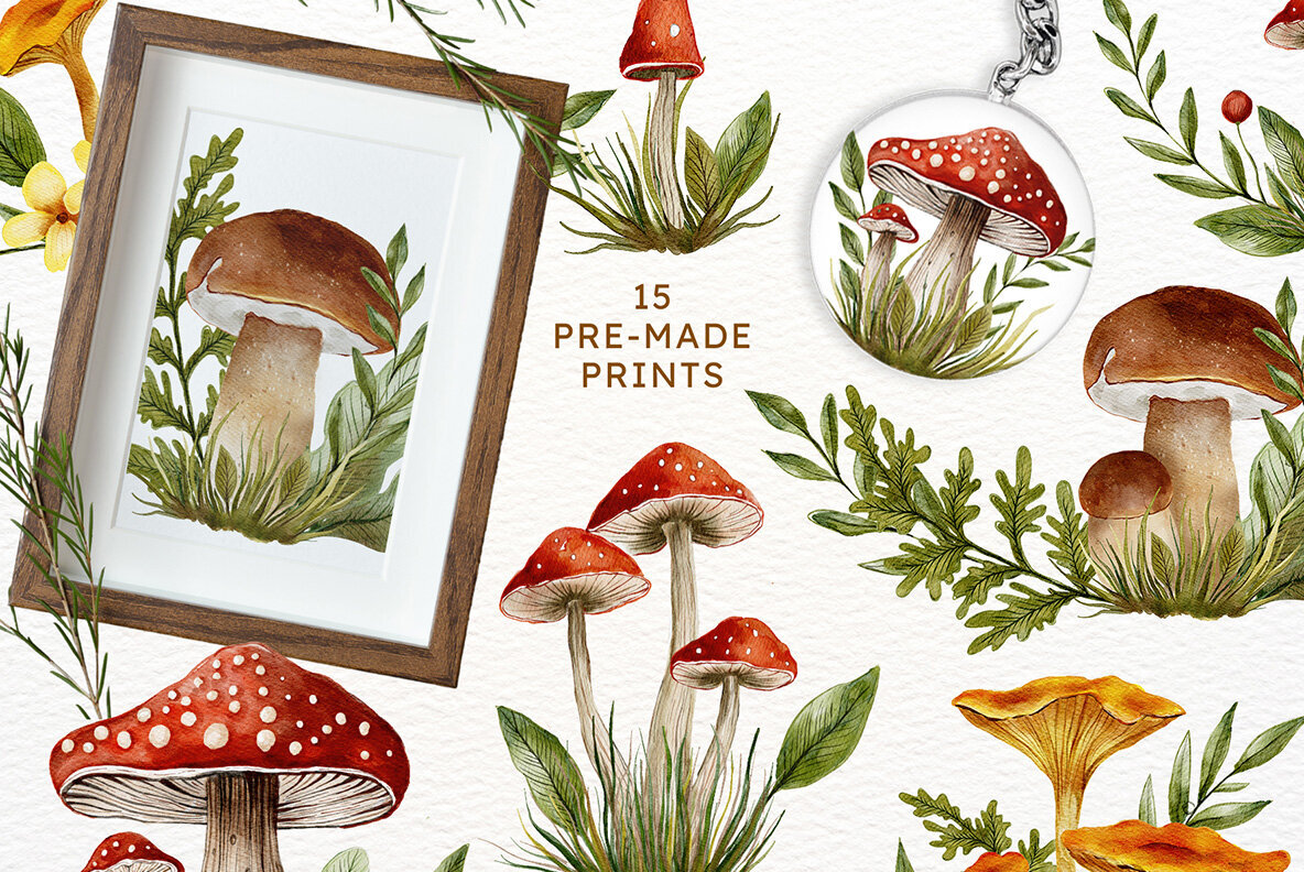 Mushroom Watercolor Fall Graphics 2
