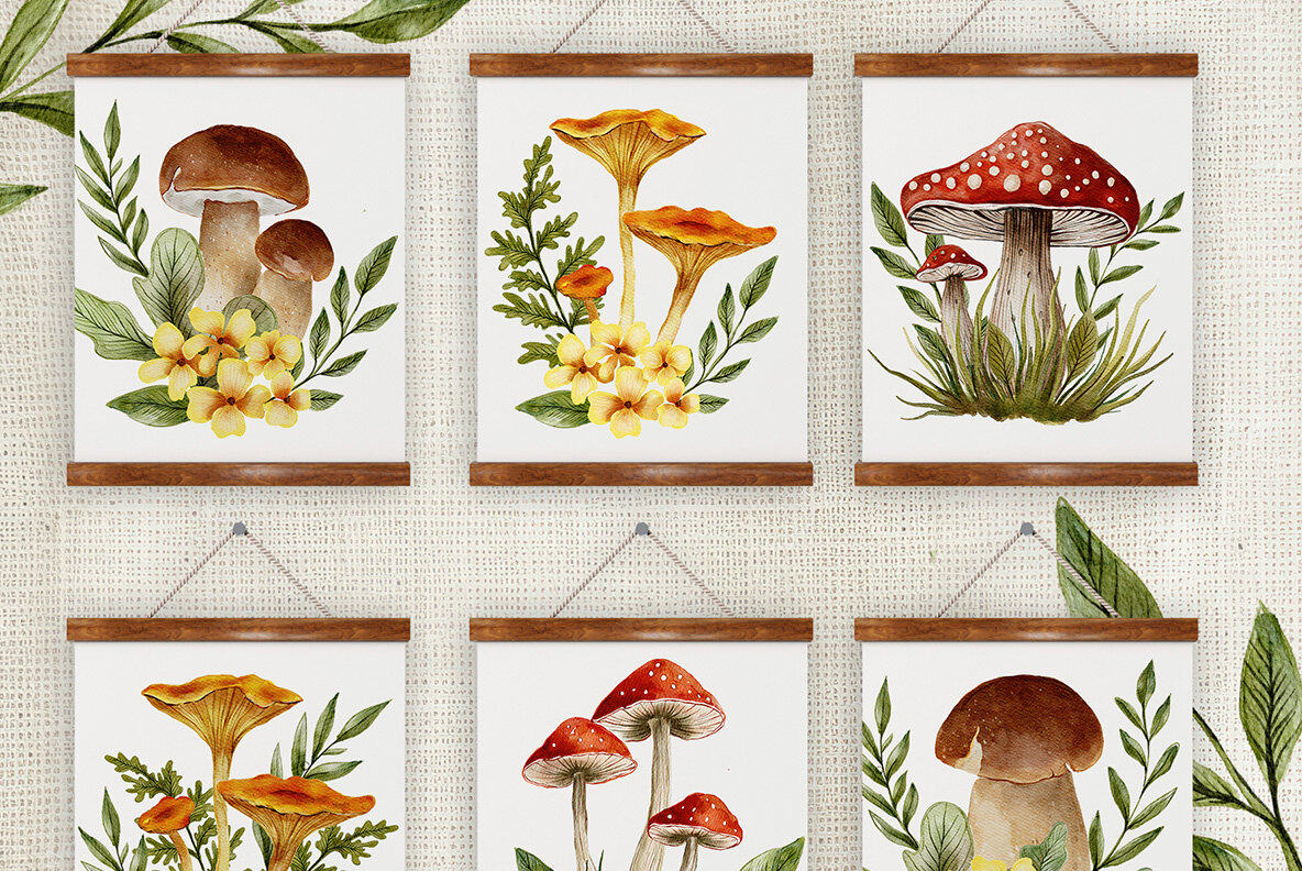 Mushroom Watercolor Fall Graphics 5