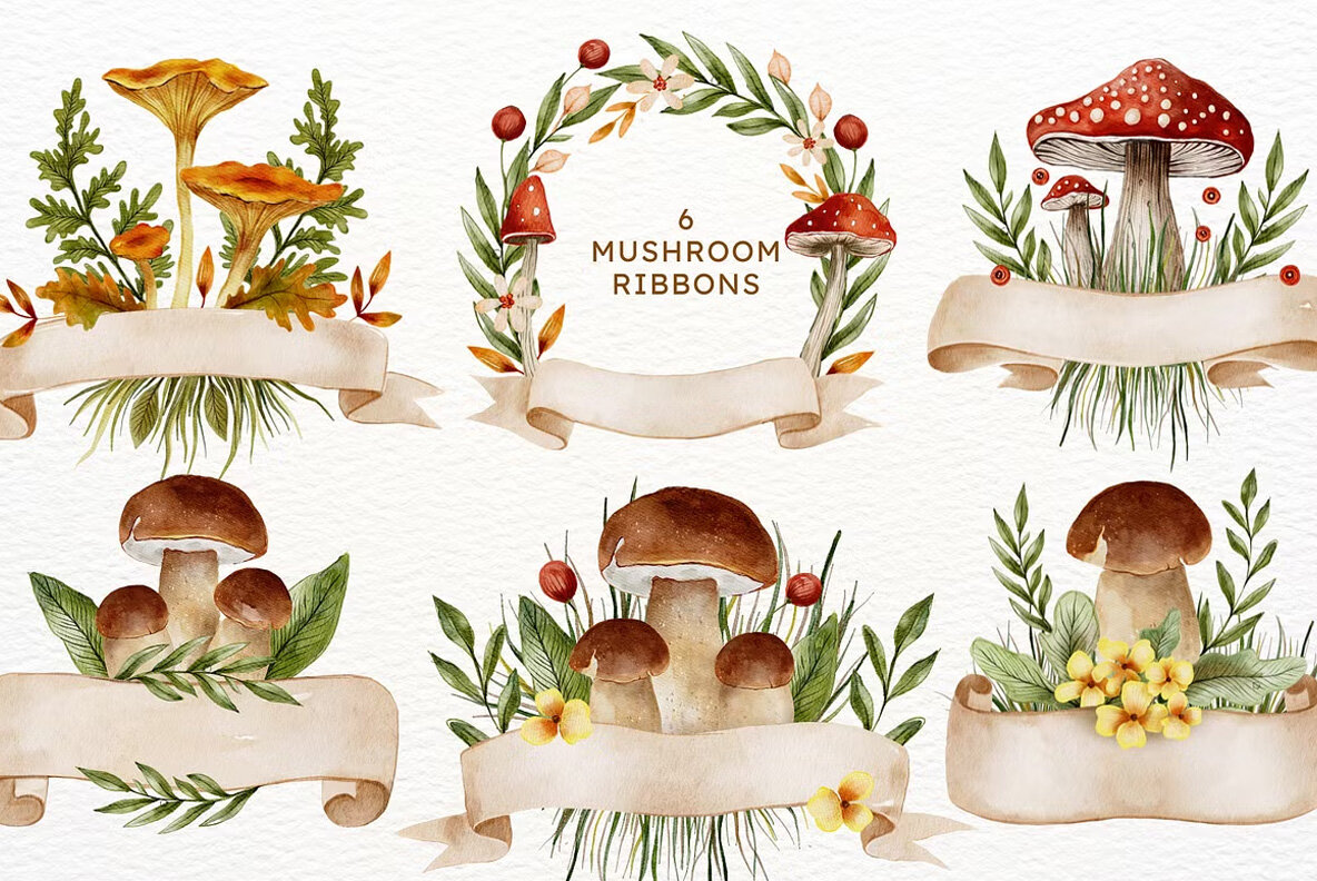 Mushroom Watercolor Fall Graphics 6