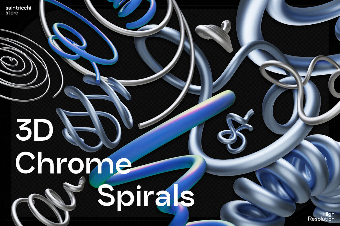 3D Chrome Spirals   Shapes   Objects 1