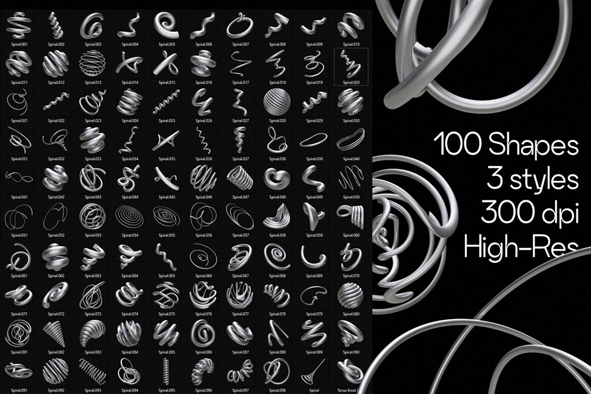 3D Chrome Spirals   Shapes   Objects 6