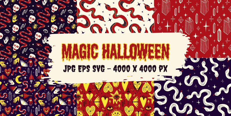 Magic Halloween seamless patterns pack