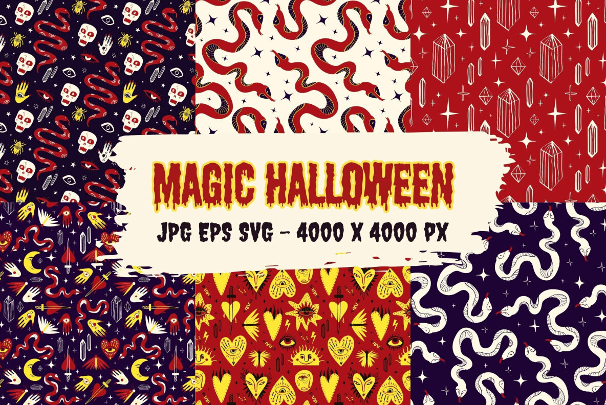 Magic Halloween seamless patterns pack 1