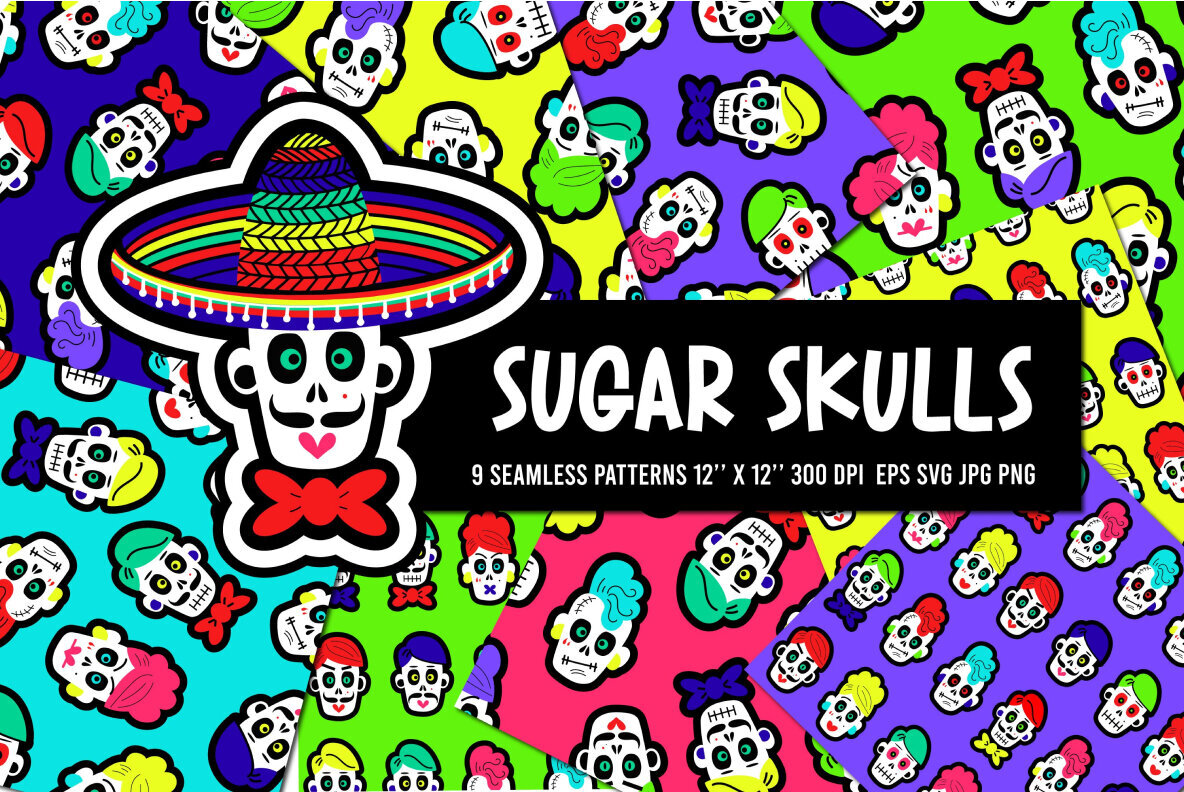Sugar skulls seamless patterns pack 1
