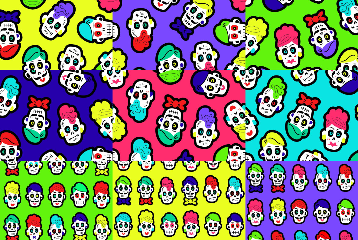 Sugar skulls seamless patterns pack 4