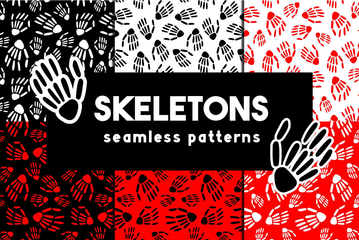 Skeletons seamless patterns pack 1