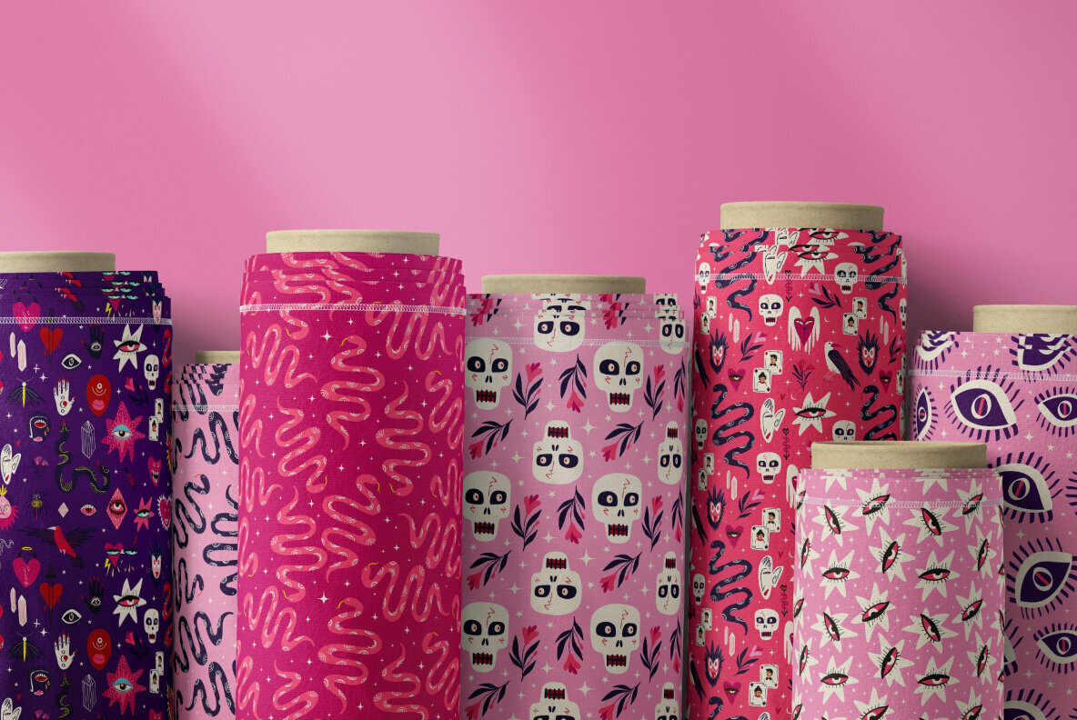 Pink Halloween seamless patterns 2