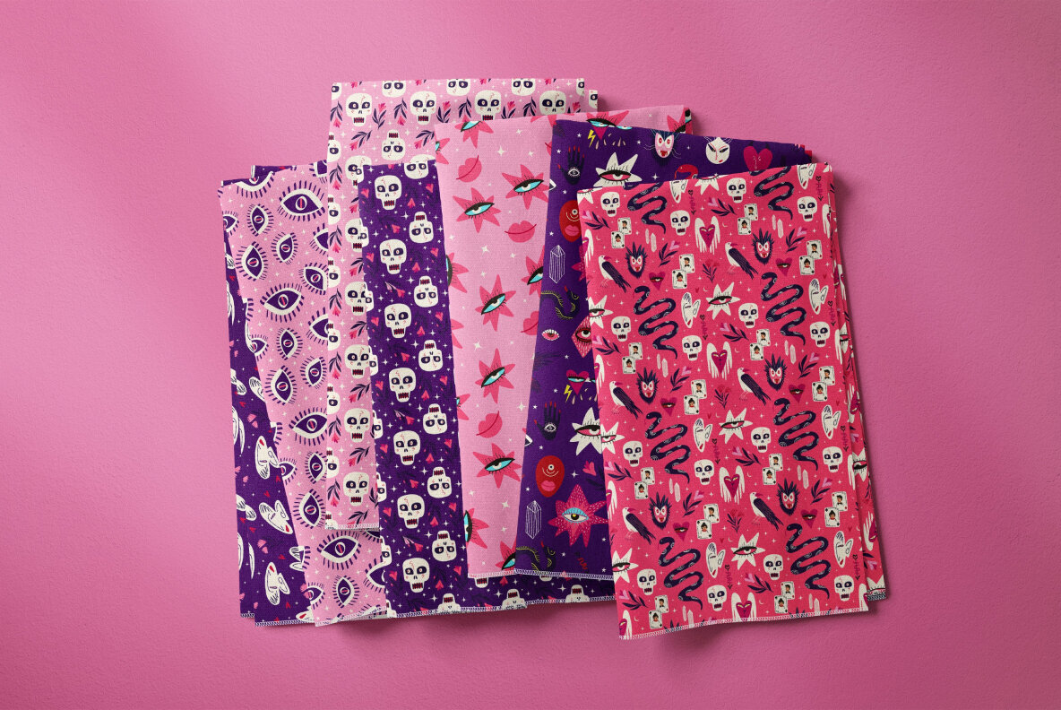 Pink Halloween seamless patterns 3