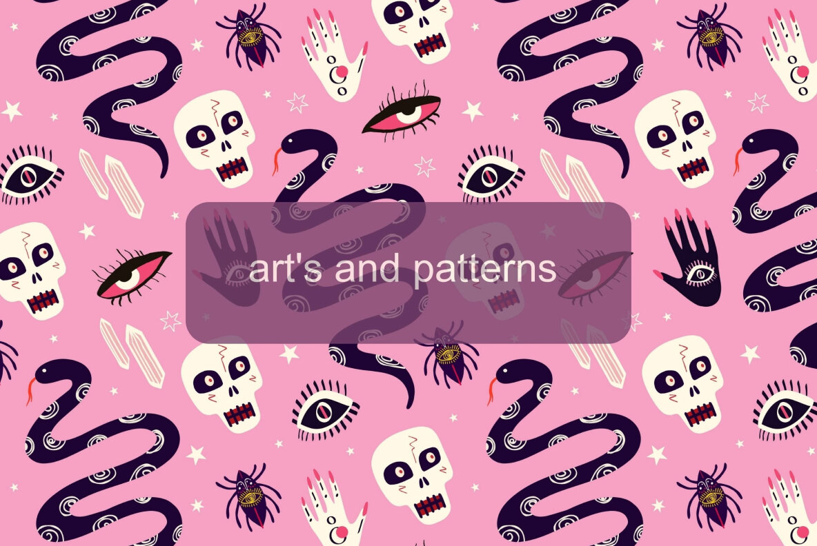Pink Halloween seamless patterns 6