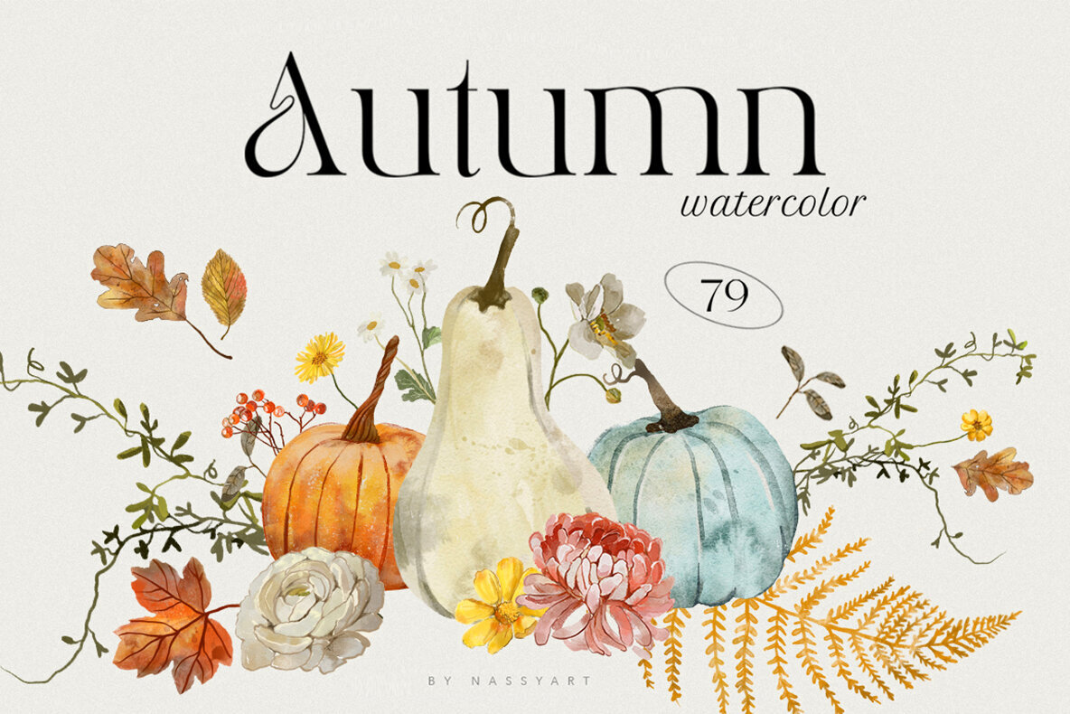 Autumn Fall Watercolor Set 1