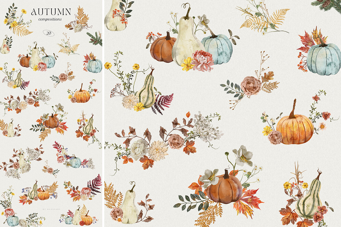 Autumn Fall Watercolor Set 2