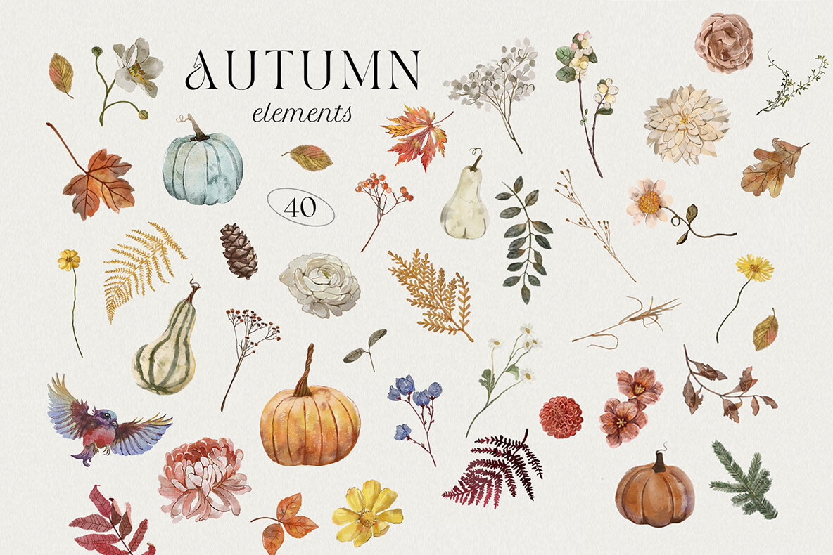 Autumn Fall Watercolor Set 4