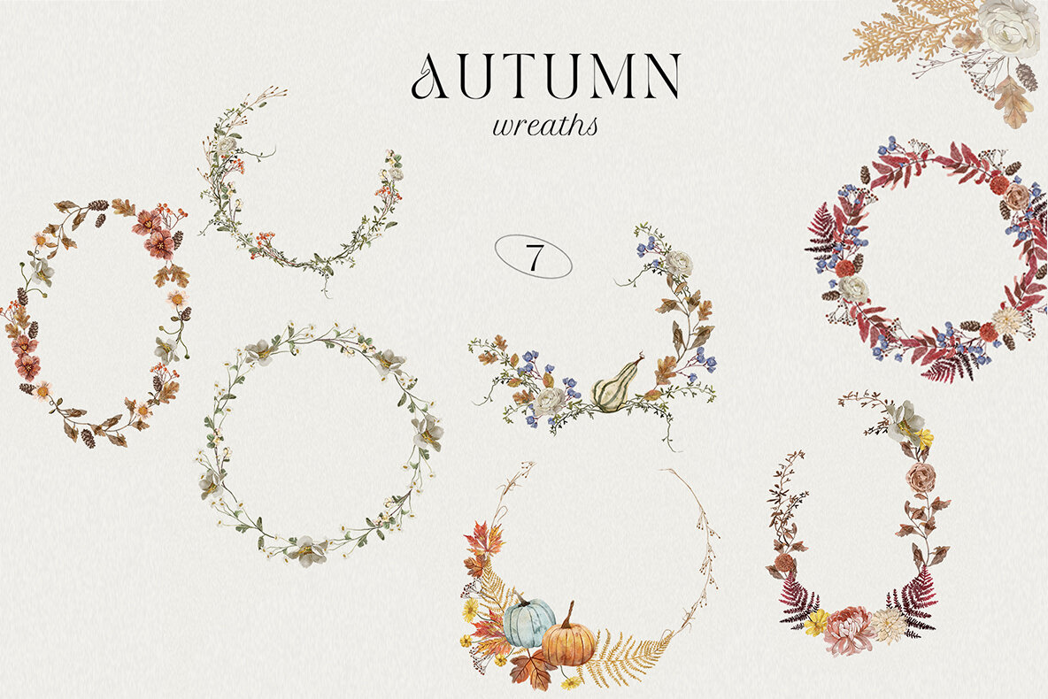 Autumn Fall Watercolor Set 8