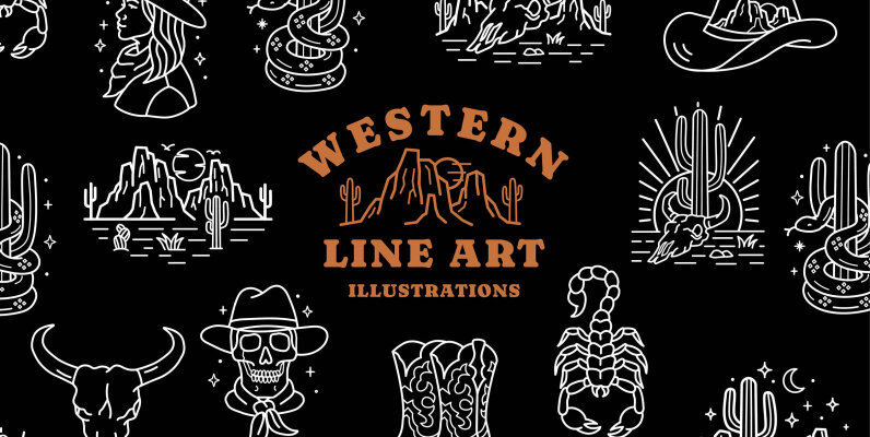 Western Line Art Illustrations