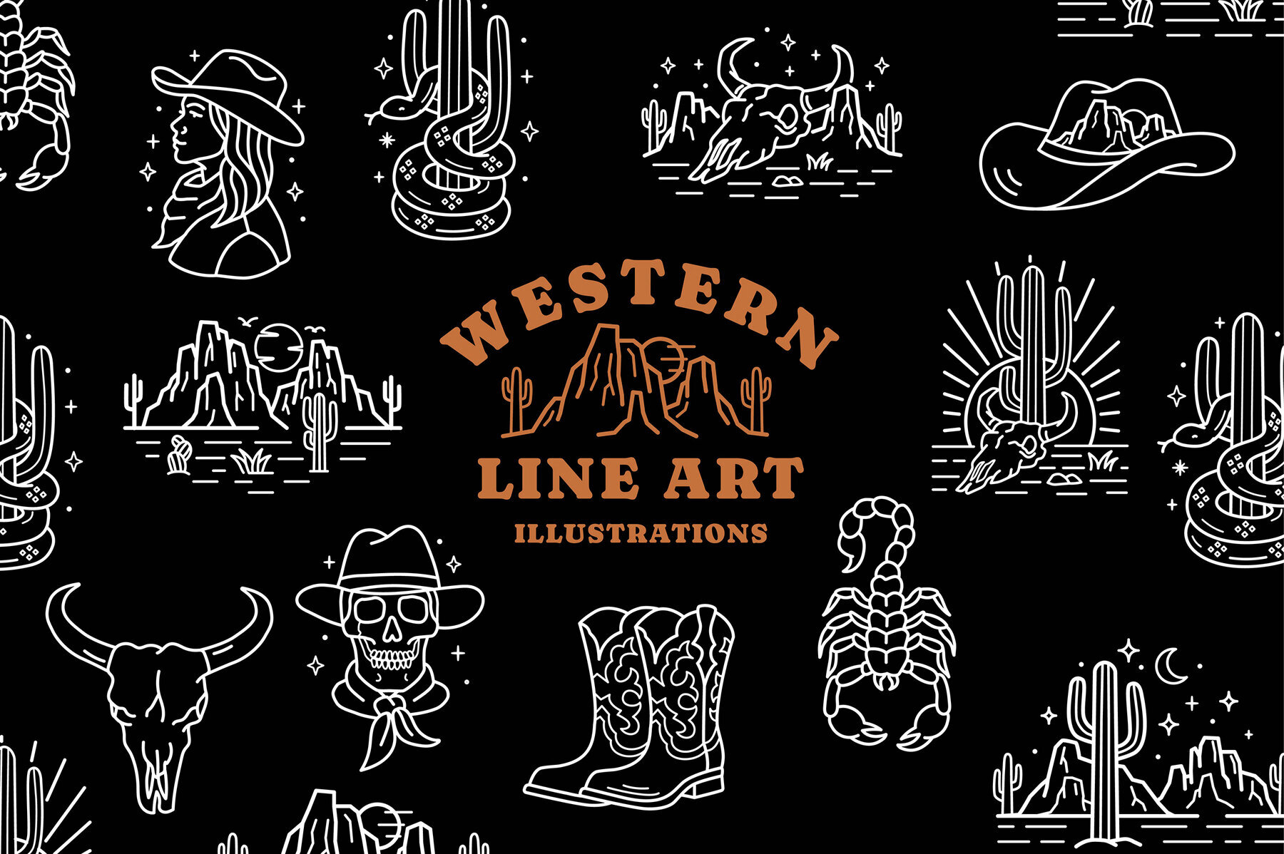 Western Line Art Illustrations 1