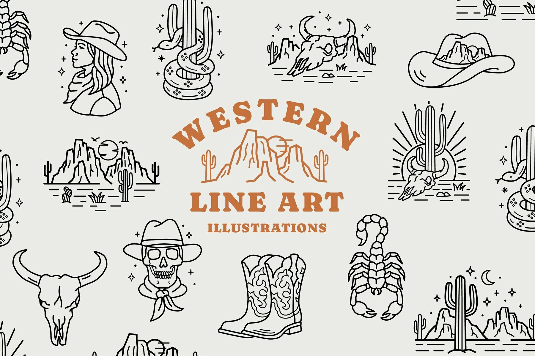 Western Line Art Illustrations 2
