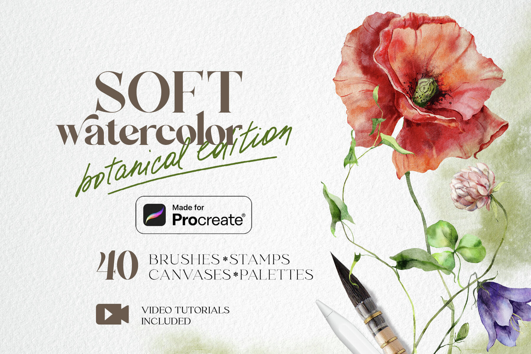Soft watercolor Procreate brushes Botanical edition 1