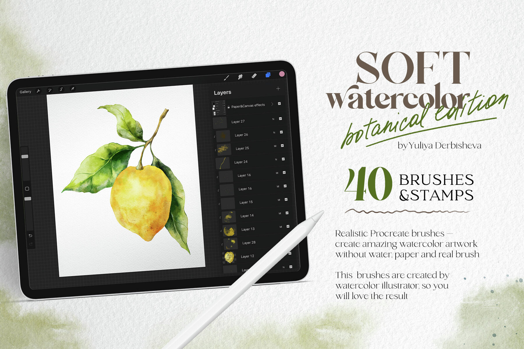 Soft watercolor Procreate brushes Botanical edition 2