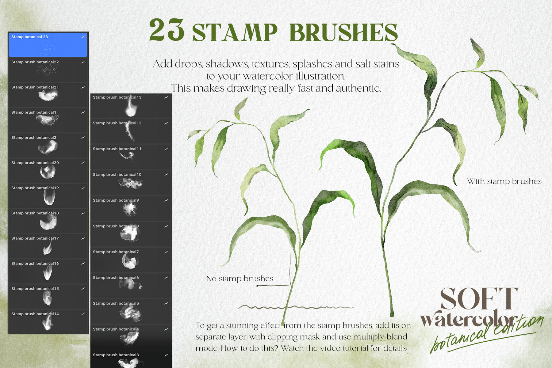 Soft watercolor Procreate brushes Botanical edition 5