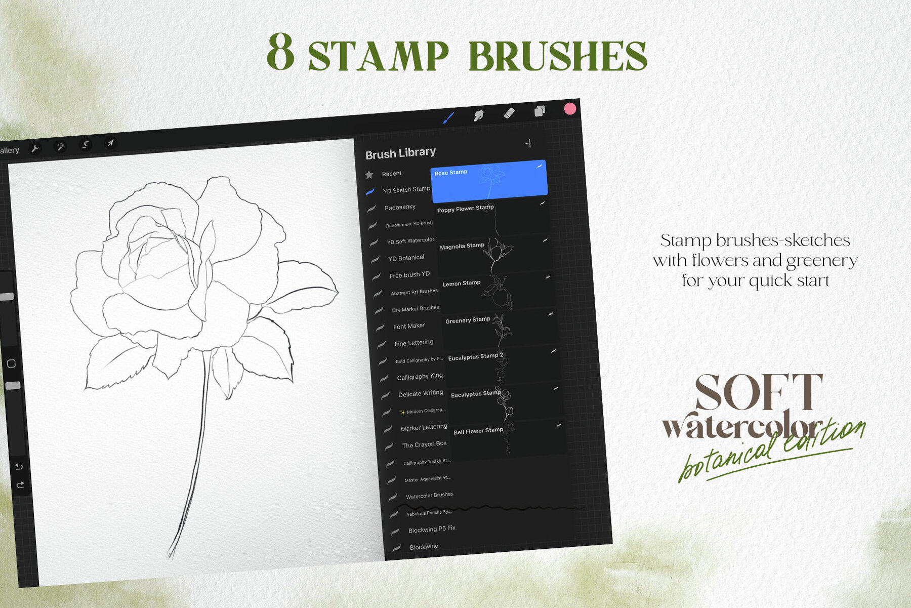 Soft watercolor Procreate brushes Botanical edition 6