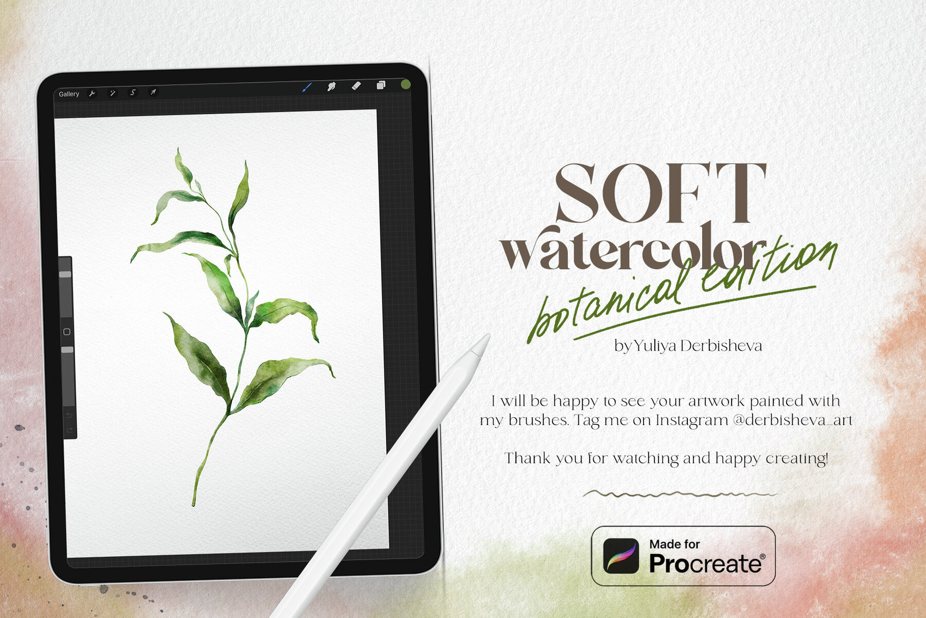 Soft watercolor Procreate brushes Botanical edition 10