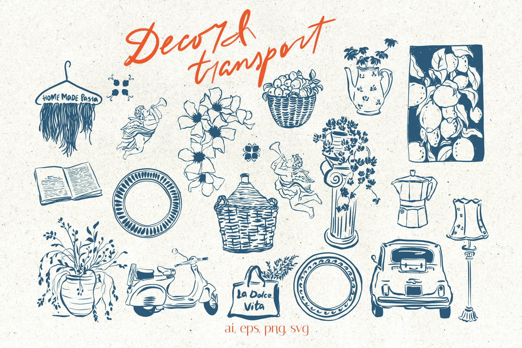 Mediterranean Vector Dolce Vita illustration Vintage Doodles 3