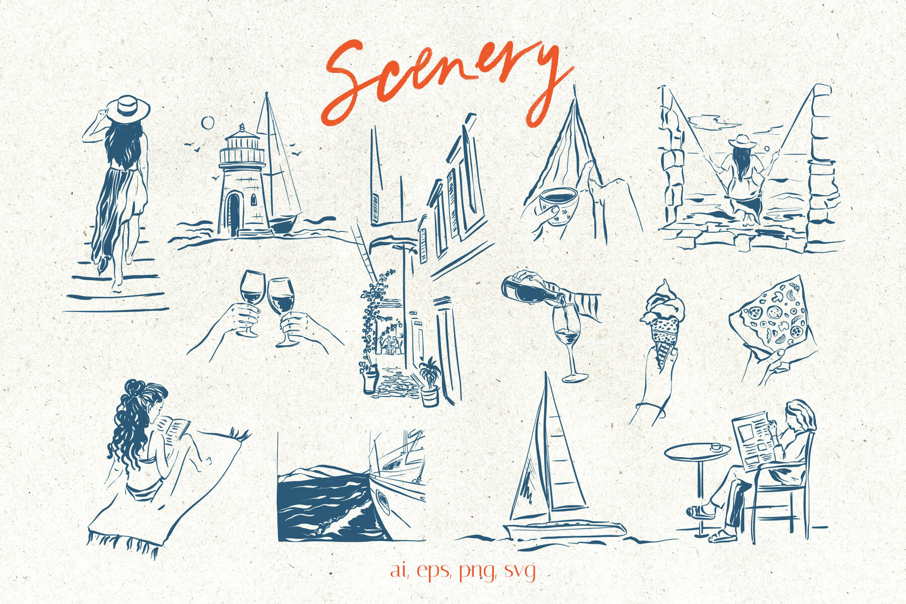 Mediterranean Vector Dolce Vita illustration Vintage Doodles 9