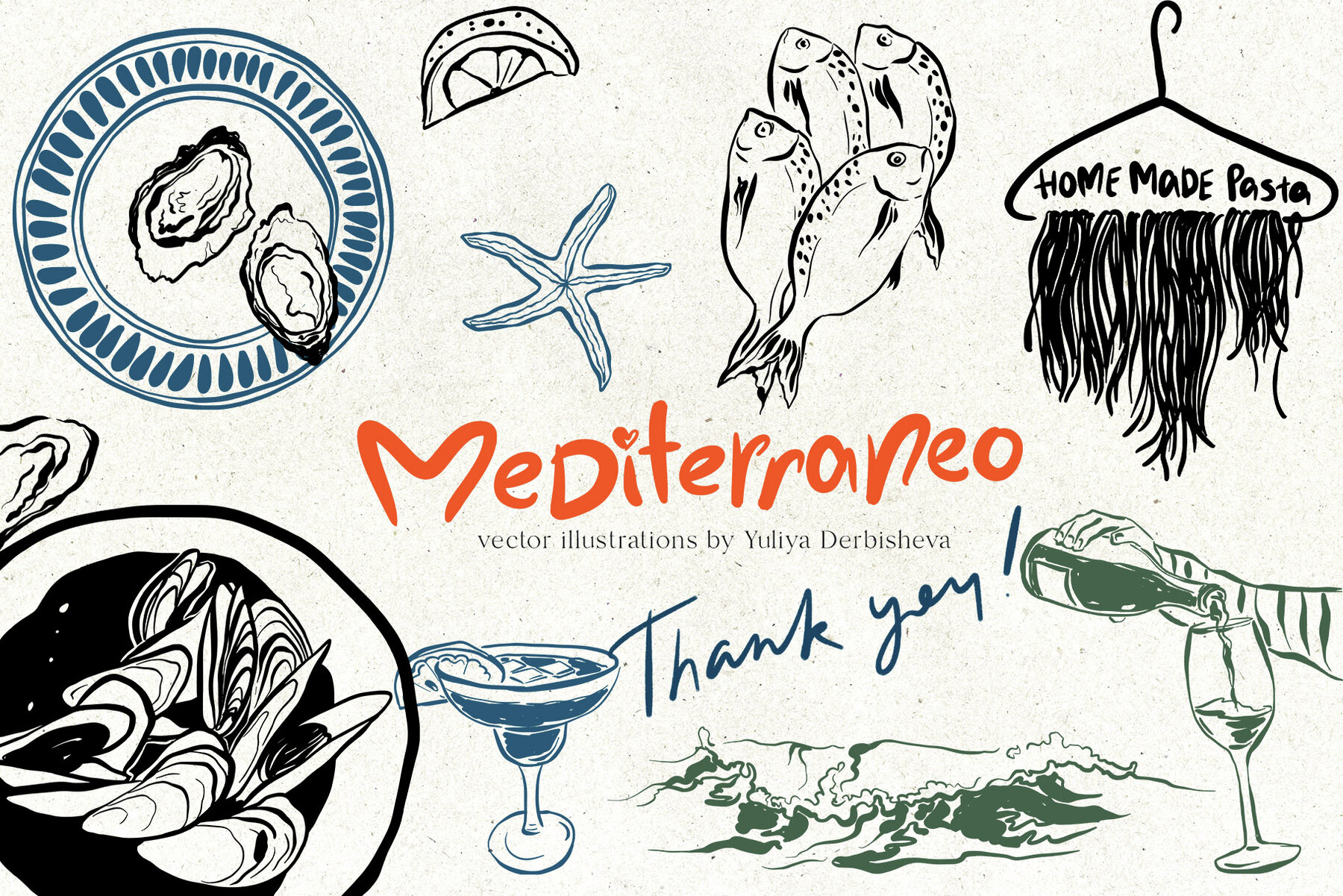 Mediterranean Vector Dolce Vita illustration Vintage Doodles 15