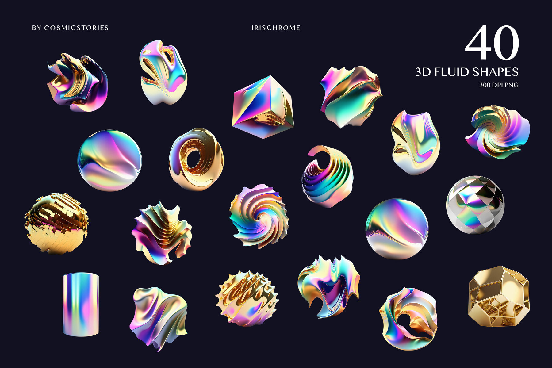 3D Irischrome Abstract Objects 3