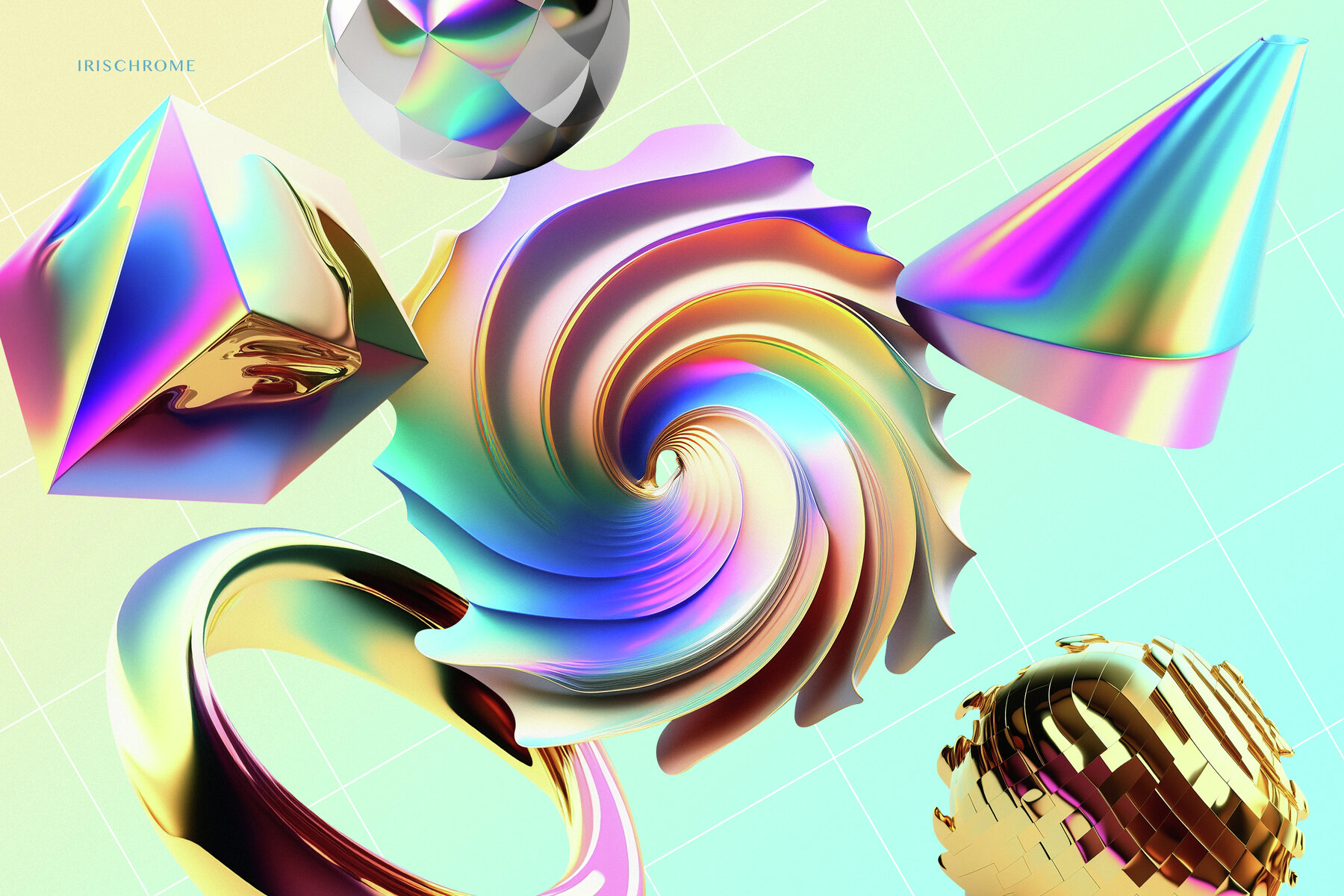 3D Irischrome Abstract Objects 7