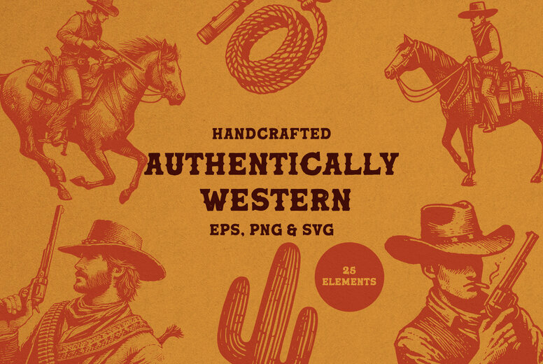 Western Graphics Designer Vintage Western Graphic Assets Illustrations - YouWorkForThem
