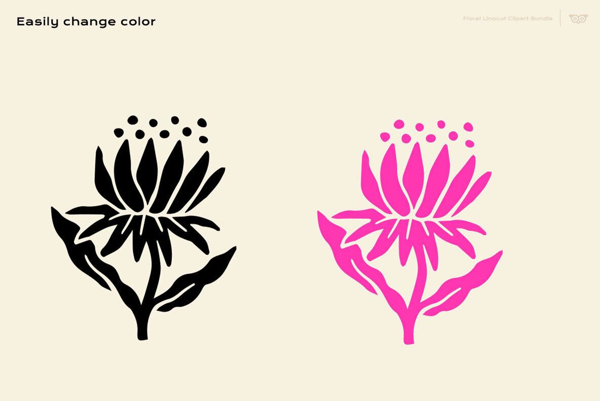 Floral Linocut Clipart Bundle 3