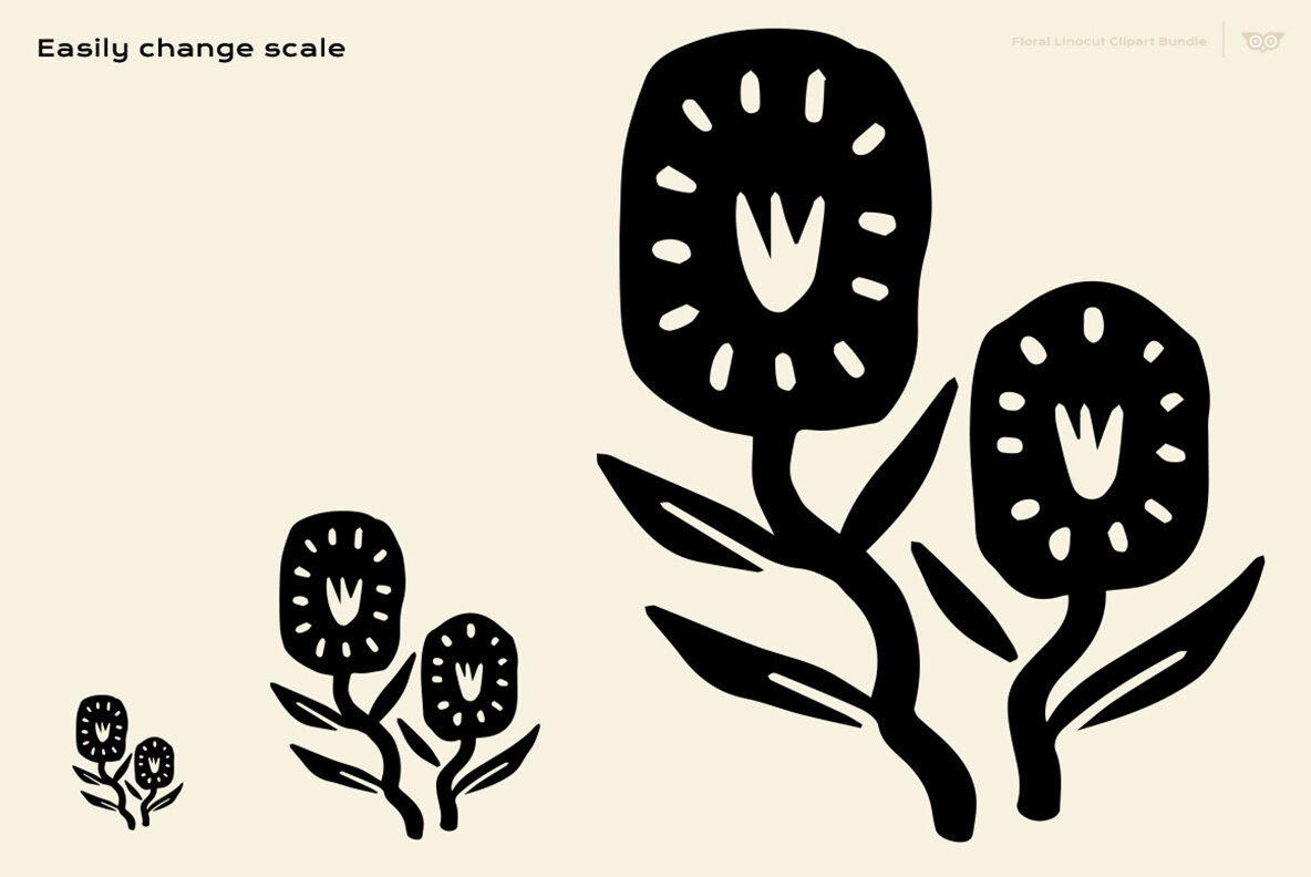 Floral Linocut Clipart Bundle 4