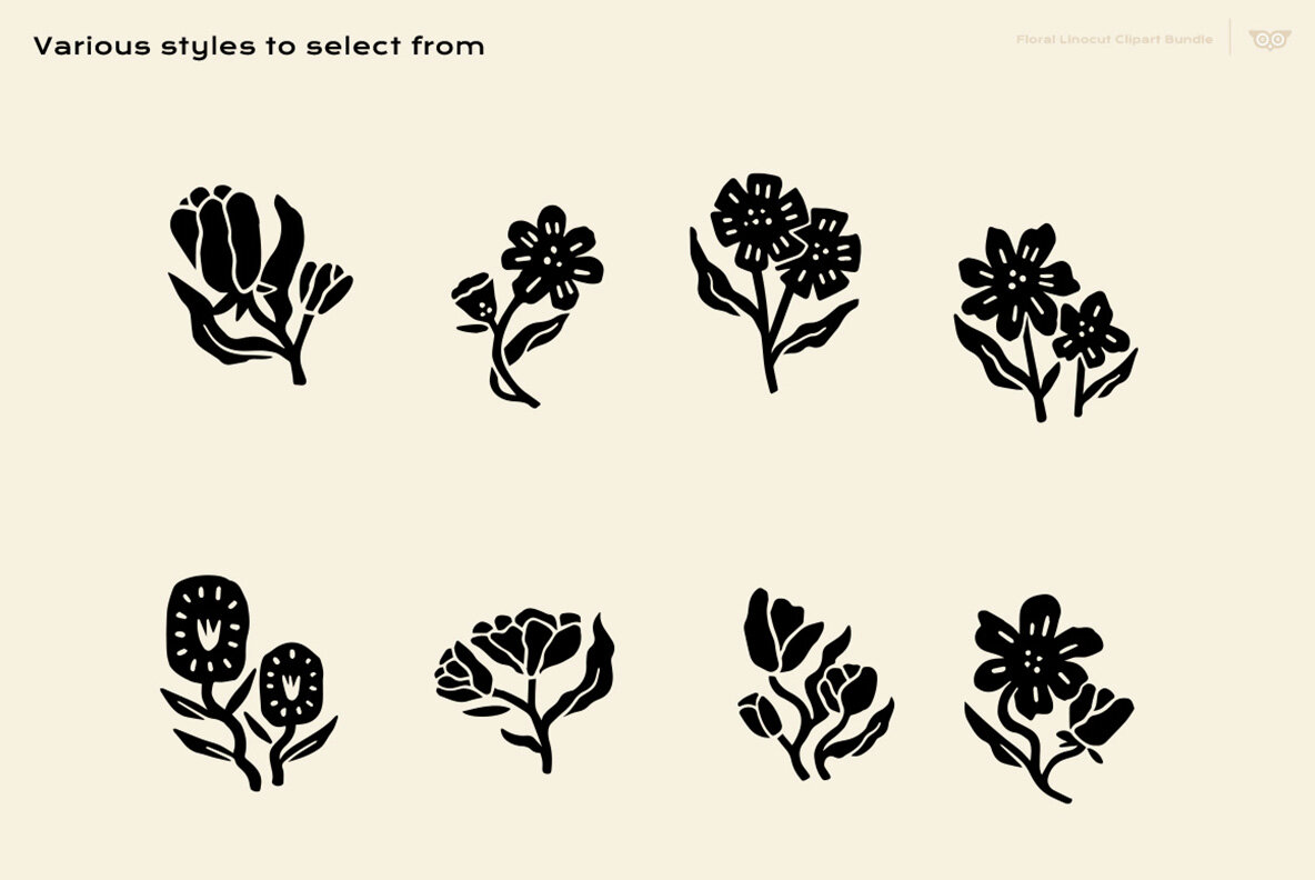 Floral Linocut Clipart Bundle 5