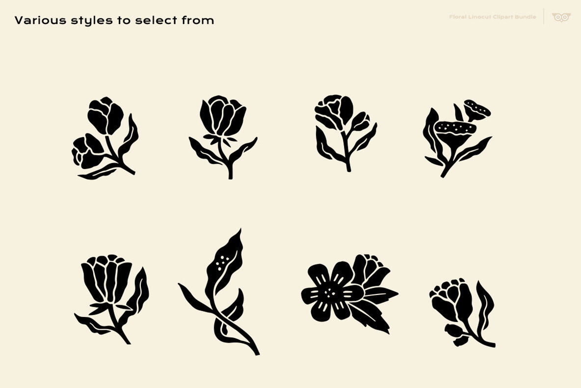Floral Linocut Clipart Bundle 7