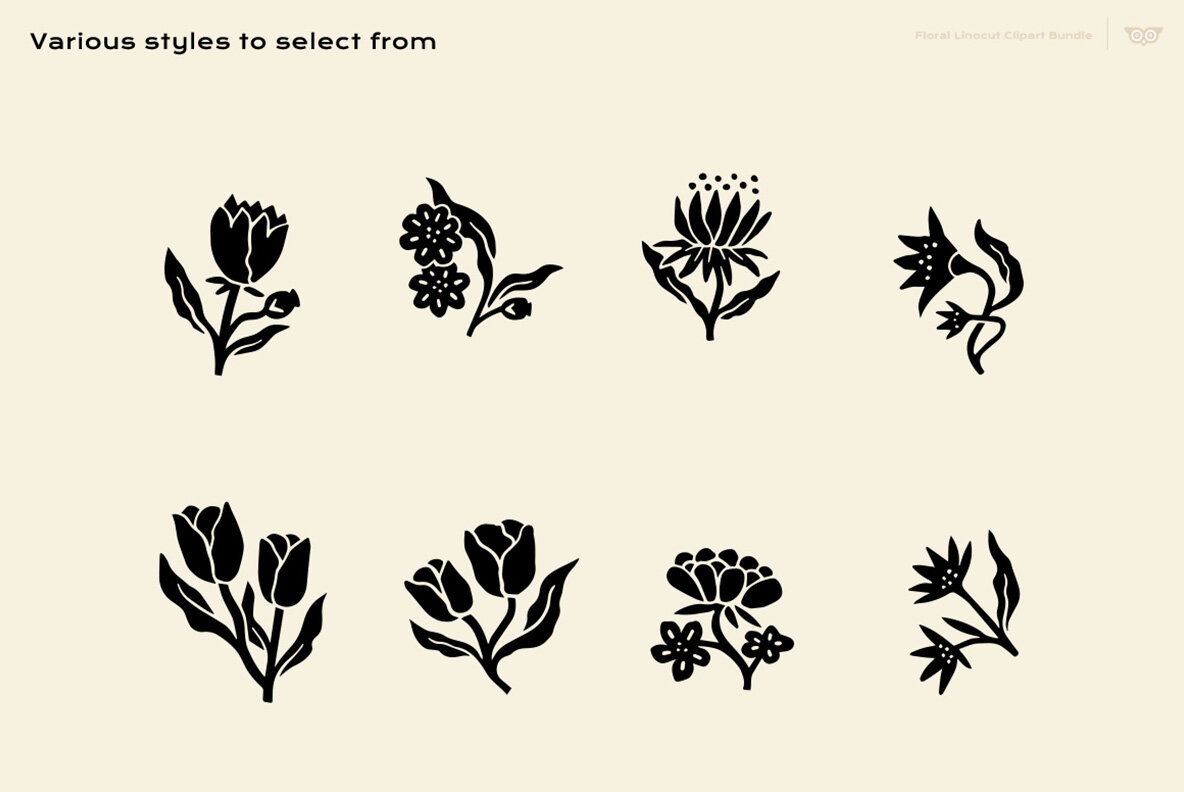 Floral Linocut Clipart Bundle 8