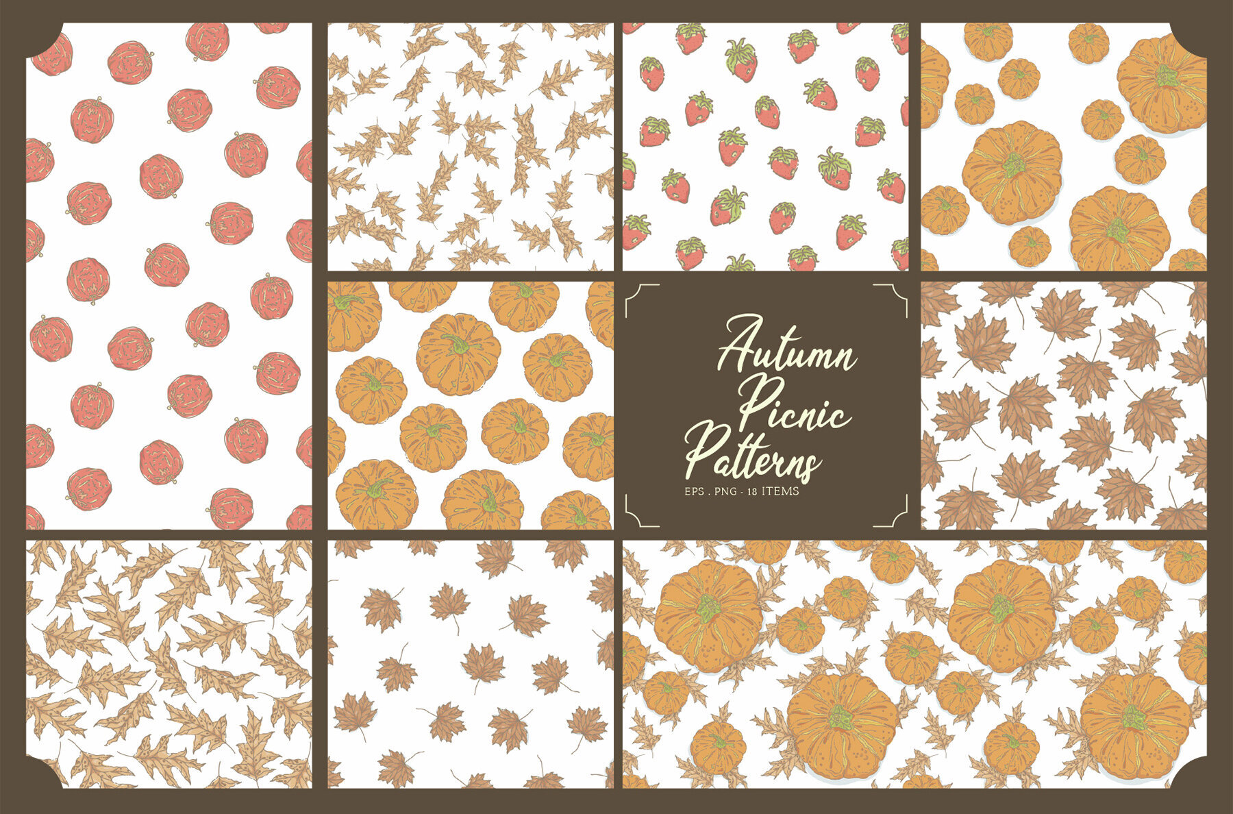 Autumn Picnic Seamless Pattern Set 1