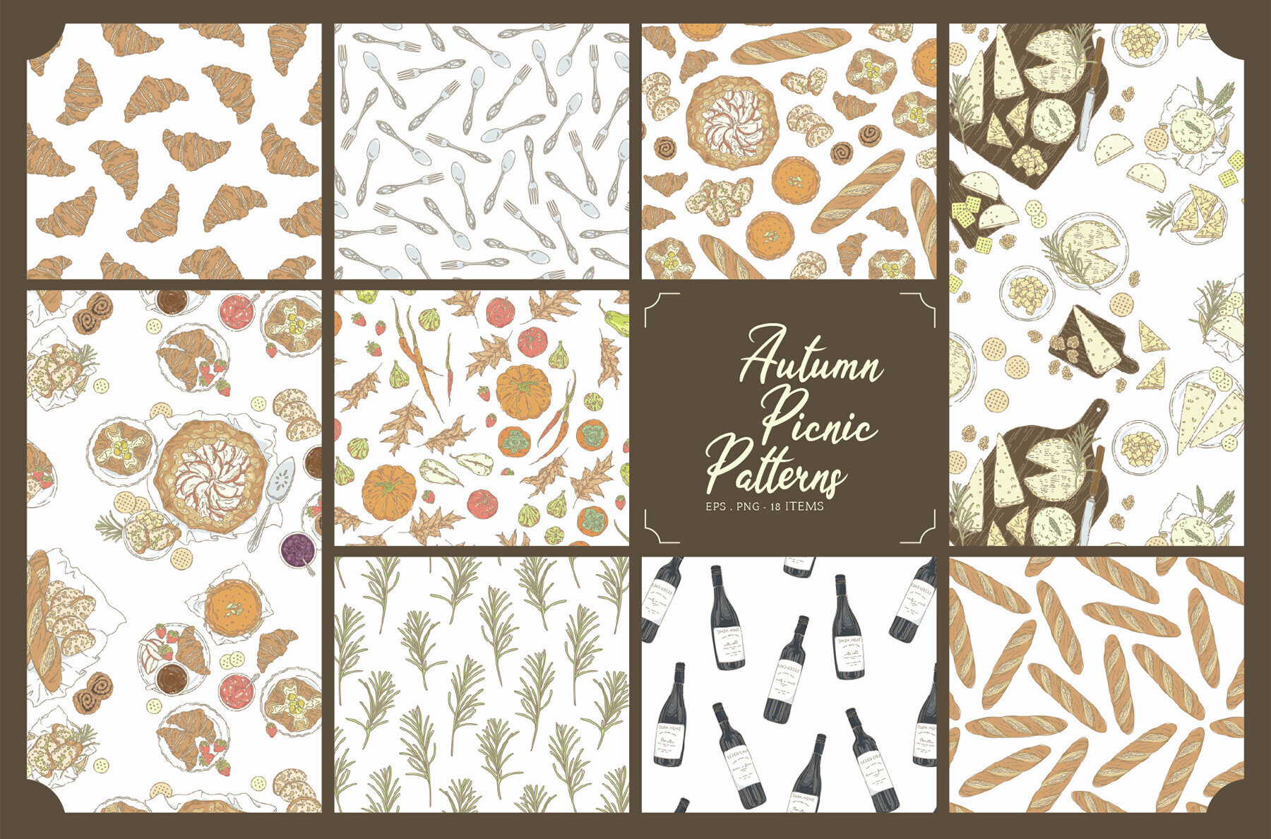 Autumn Picnic Seamless Pattern Set 2