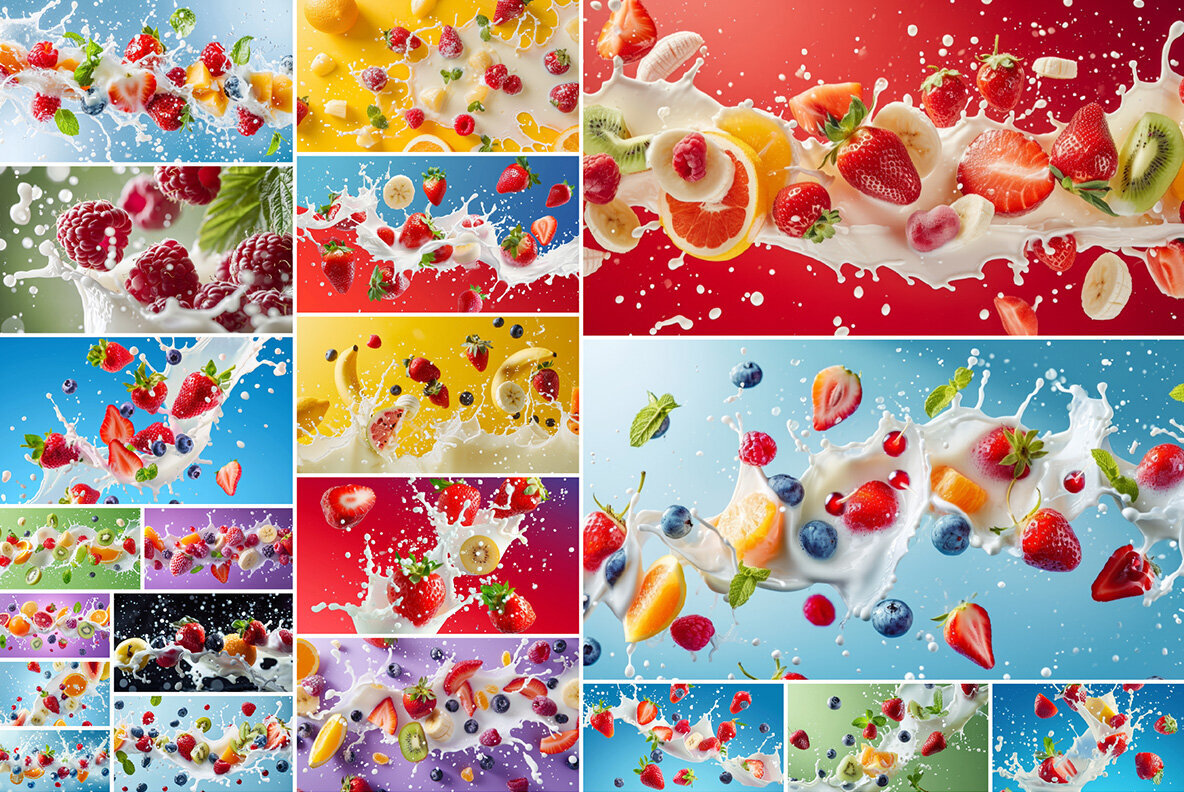 Milk splash with fruits and berries 2