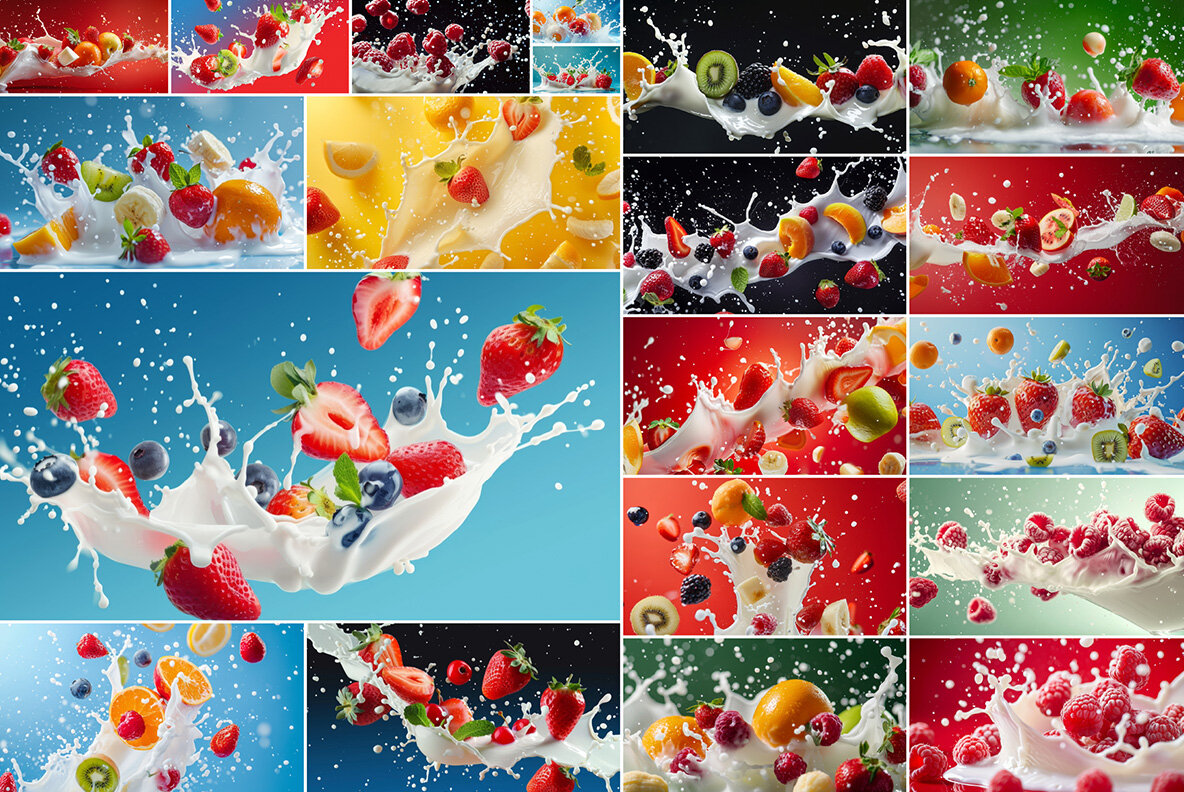 Milk splash with fruits and berries 4