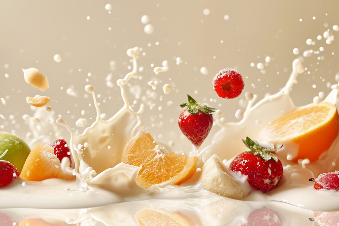 Milk splash with fruits and berries 5