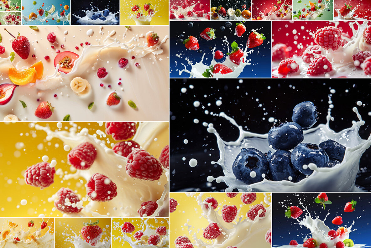 Milk splash with fruits and berries 6