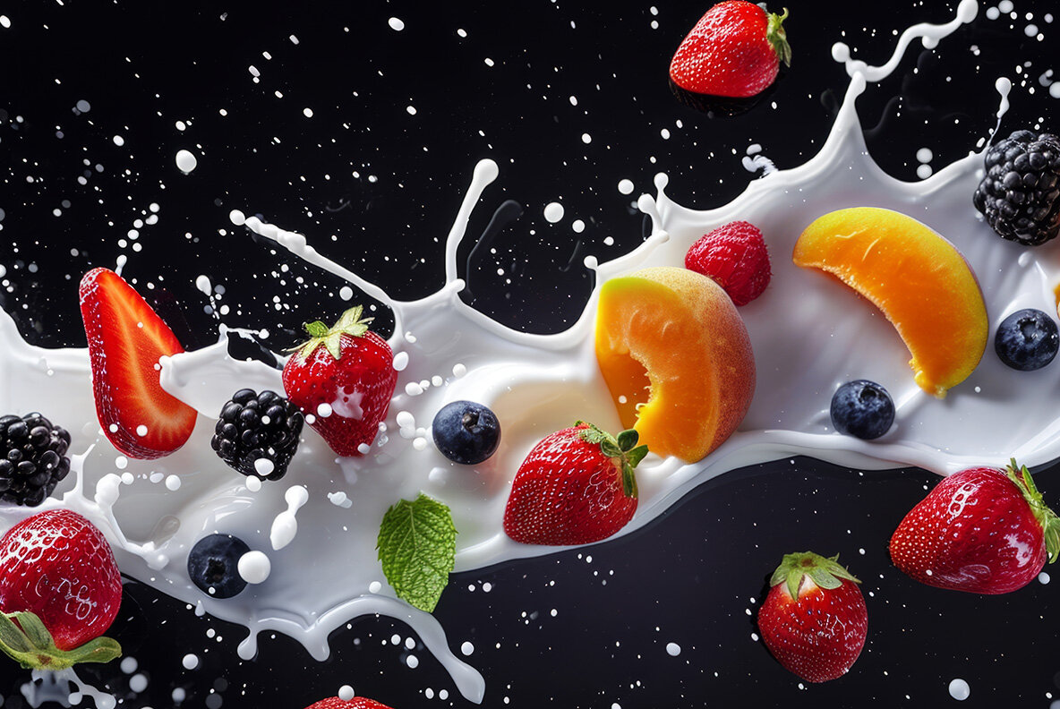 Milk splash with fruits and berries 7
