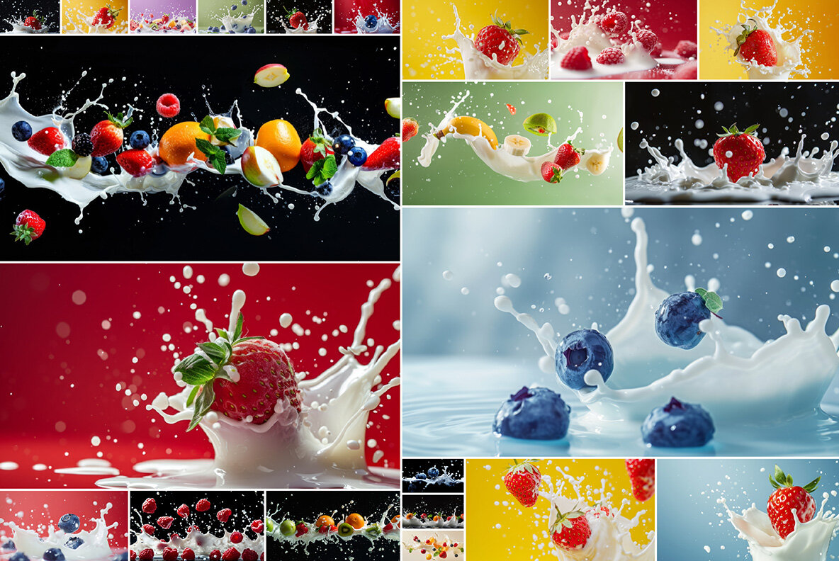 Milk splash with fruits and berries 10
