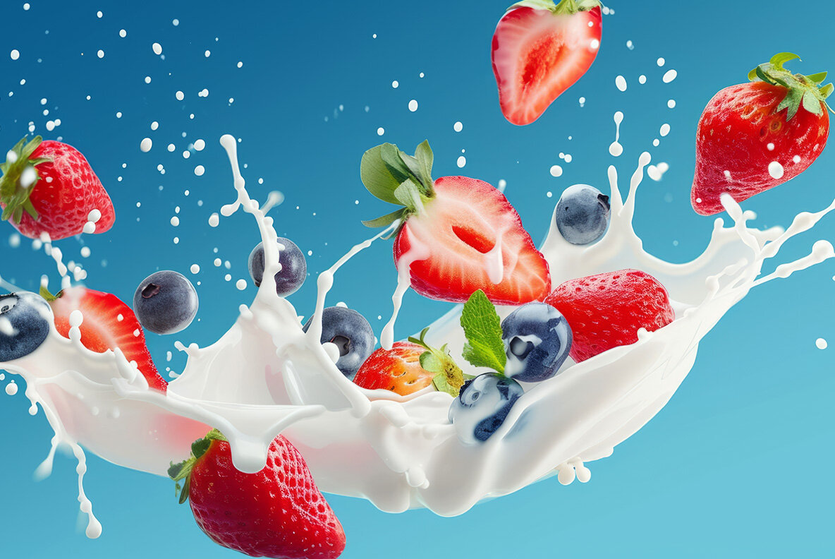 Milk splash with fruits and berries 11